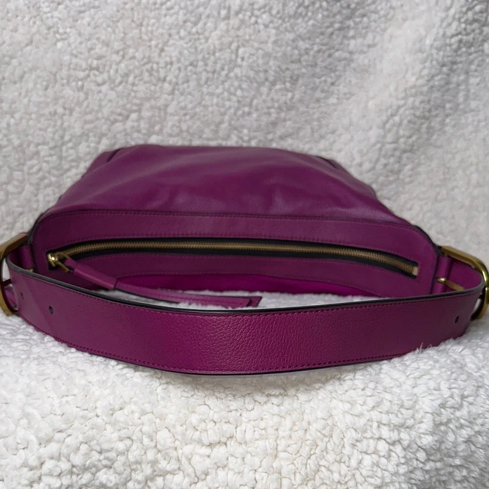 Fossil Hannah Hobo Leather & Suede Purple Magenta Shoulder Bag NWOT w/Key Charm